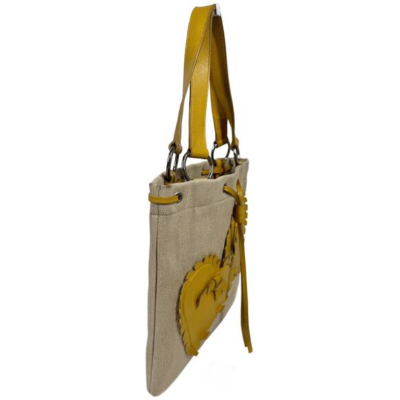 YSL / Yves Saint Laurent Yellow Heart Embellished Mini / Small Shoulder Tote Bag - Picture 6 of 12